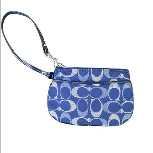 Coach signature blue wristlet coin purse